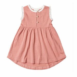 CITY MOUSE Girls Dots Ruffle Tank Button Dress - 6Y